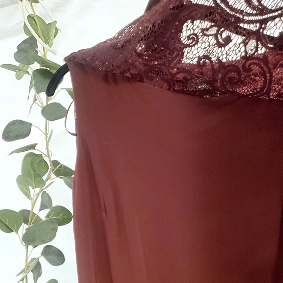 R&M RICHARDS Sequined Metallic Lace Capelet Dress in Merlot Asymmetric Poncho 8 - Picture 8 of 12